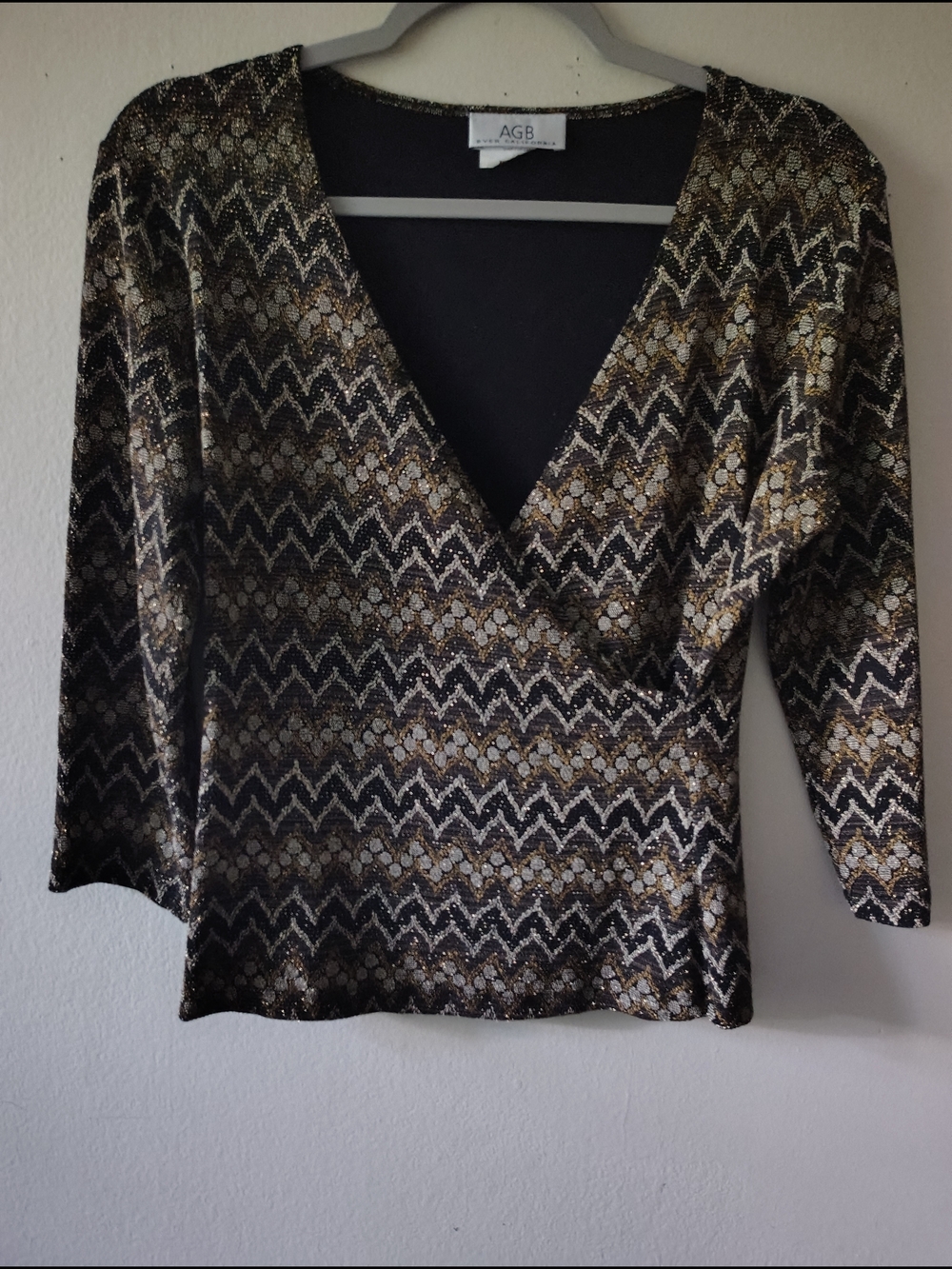 Vintage AGB Amy Byer Y2K Wrap Top Medium Chevron Glitter Indie Retro Slinky